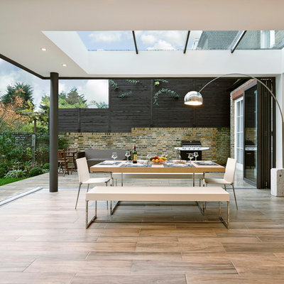 Inspiration for a contemporary light wood floor dining room remodel in London