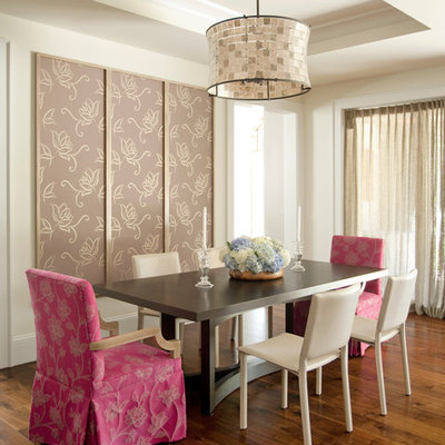 Enclosed dining room - mid-sized contemporary dark wood floor and brown floor enclosed dining room idea in San Francisco with white walls and no fireplace