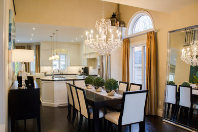 Transitional dark wood floor dining room photo in Toronto with beige walls