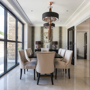 Design ideas for a medium sized classic enclosed dining room in Hertfordshire with beige floors, multi-coloured walls and no fireplace.