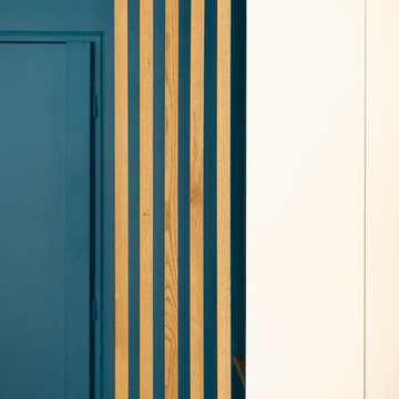 Rénovation d'un appartement en bleu et en bois à Paris - Projet Cimarosa