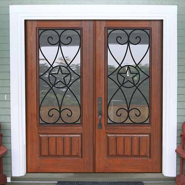 1 Panel 3/4 Lite Austin Fiberglass Double Exterior Home Door Tall 80"