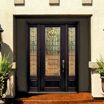 1 Panel 3/4 Lite Palacio Fiberglass Entry Door with Side lights Tall 96"