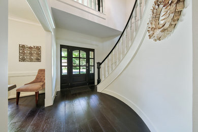 Photo of a medium sized classic foyer in Houston with white walls, dark hardwood flooring, a single front door and a black front door.