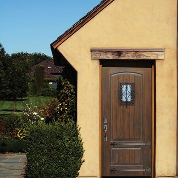 2 Panel V-Groove Cherry and Walnut Door with Speakeasy & Clavos • 6' 8" Tall