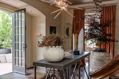 Inspiration for a large bohemian entrance in San Francisco with dark hardwood flooring.