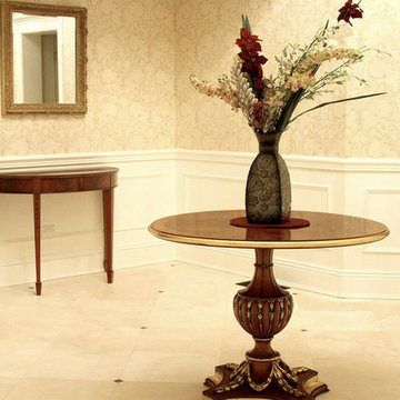 39 Round Gold Leaf Accented Pedestal Table (NSI 146) in Customer's Home