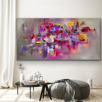 72"x48" Topaz pink purple gray abstract Art Large Modern Painting MADE TO ORDER