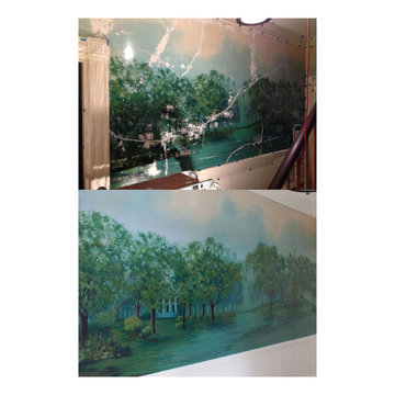 80 year old mural restoration with before and after photos