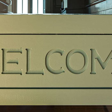 Angels Welcome - Carved Welcome Sign on the front door - Custom Home in Falmouth