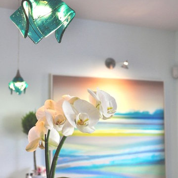 Aqua art glass pendant lights by Uneek Glass Fusions
