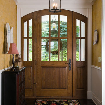 Arch Top White Oak Front Door with Side Lights and Ashley Norton Hardware