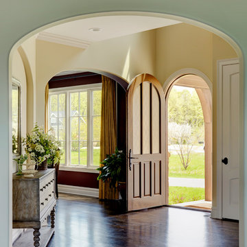 Arch Topped Entry Door with Leaded Glass Inserts