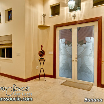 Banana Leaves 3D Glass Front Doors - Exterior Glass Doors - Glass Entry Doors