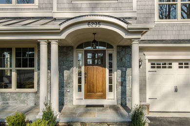 Single front door - craftsman single front door idea in DC Metro with a medium wood front door