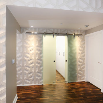 Barn door with 3D handmade tiles