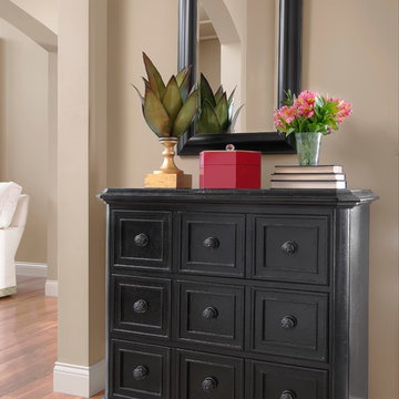 Black Entry Chest and Mirror welcome guests