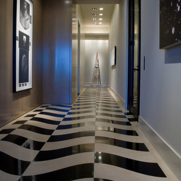 Blue, White, & Black Hallway