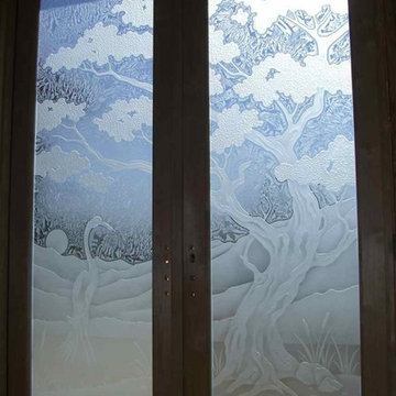 Bonsai Tree & Egret Glass Front Doors