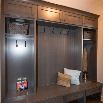 Boot bench and lockers in mudroom