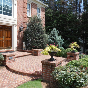 Brick Herringbone Front Entrance w Posts and Walkway