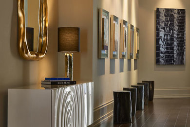 Entry hall - contemporary dark wood floor entry hall idea in Orlando with beige walls