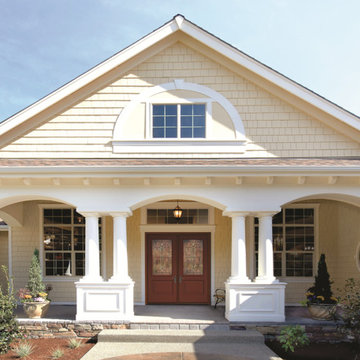 Classic-Craft Canvas Collection fiberglass double doors with Lucerna glass.
