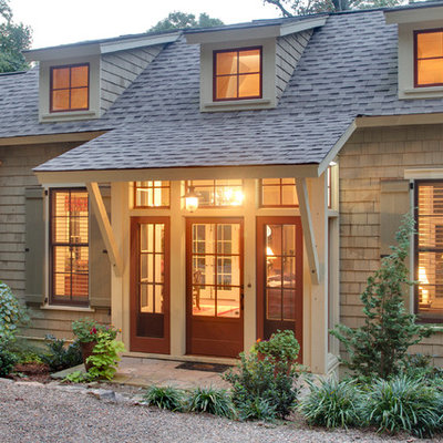 Front door - cottage front door idea in Other with a red front door