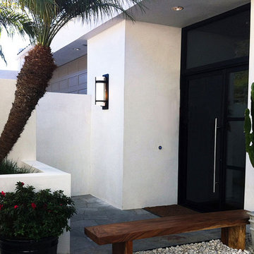 contemporary storefront entry | glass door system + smooth stucco