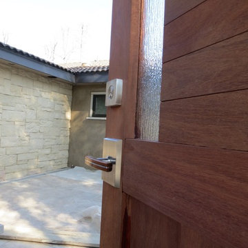 Courtyard Gate with Contemporary Stainless Steel Lever Gate Latch