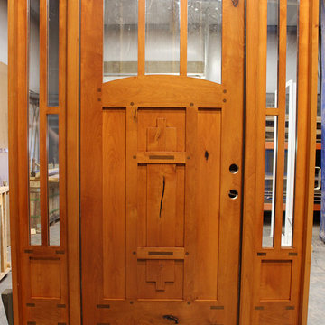 Custom Alder Wood Entry Door with Walnut Inlays