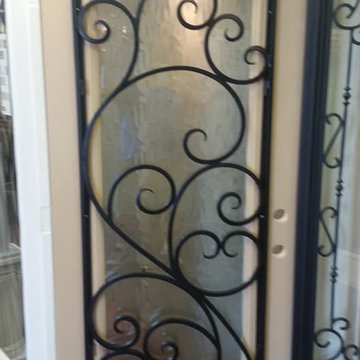 Decorative door glass with wrought iron desing fibeglass door
