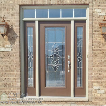 Decorative Glass & Steel Entry Door by ProVia with Tudor Brown Exterior