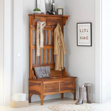 Dedham Handcrafted Rustic Solid Wood Entryway Hall Tree With Storage