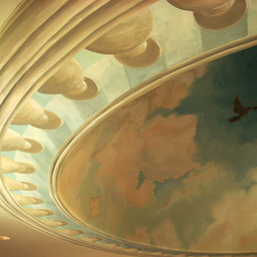 Dome Ceiling Trompe l'oeil and hand painted sky mural