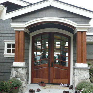 Double entry doors with glass inserts