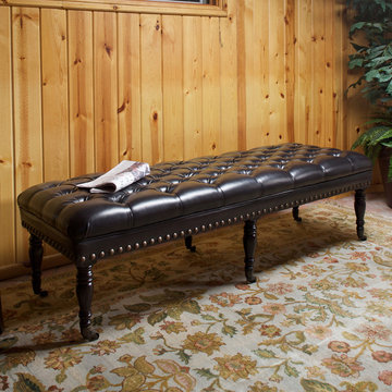 Dover Brown Tufted Leather Ottoman Bench