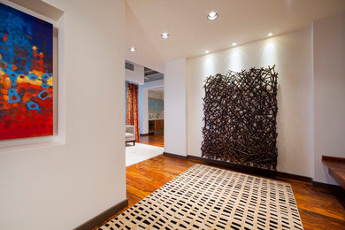Inspiration for a contemporary entryway remodel in Charlotte with white walls