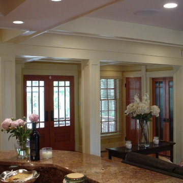 Entry and Family Room viewed from the Kitchen with Cherry Accents