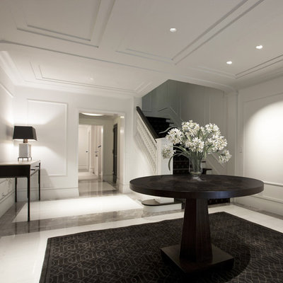 Foyer - contemporary marble floor foyer idea in Chicago with white walls