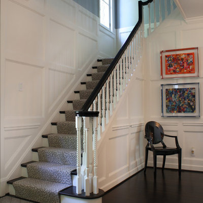 Large trendy foyer photo in St Louis with blue walls