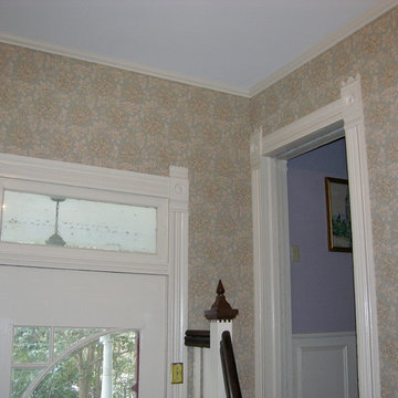 Entry hall with flower fabric wall