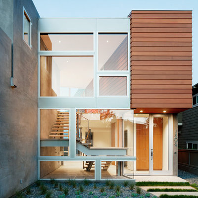 Inspiration for a modern entryway remodel in Los Angeles with a glass front door