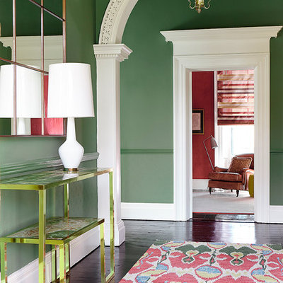 Foyer - transitional dark wood floor foyer idea in Dublin with green walls