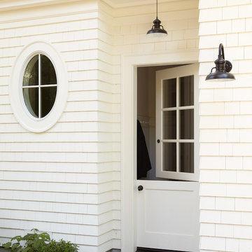 Exterior with white horizontal siding