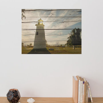 Faux Rustic Reclaimed Wood Turkey Point Lighthouse Coastal Wall Art Print