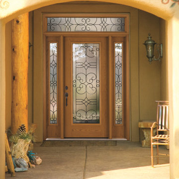 Fiber-Classic Oak door, sidelite and transom