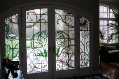 Floral-inspired Traditional/ Transitional Leaded Stained Glass doors and windows