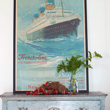 French Vintage Poster in White California Beach House