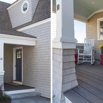 Front entry and porch of a seaside vacation home, Ipswich, MA